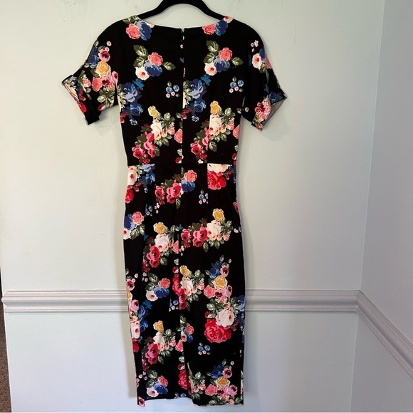 ASOS Black & Floral Print Sheath Mini Pencil Dress Size 2 - Picture 4 of 11